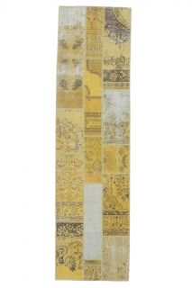 3x10 Vintage Patchwork Yellow Runner Rug - Thumbnail