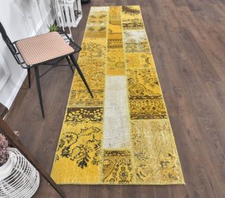 3x10 Vintage Patchwork Yellow Runner Rug - Thumbnail