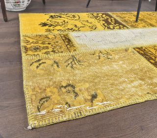 3x10 Vintage Patchwork Yellow Runner Rug - Thumbnail