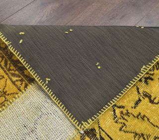 3x10 Vintage Patchwork Yellow Runner Rug - Thumbnail