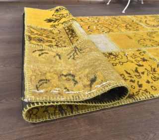 3x10 Vintage Patchwork Yellow Runner Rug - Thumbnail