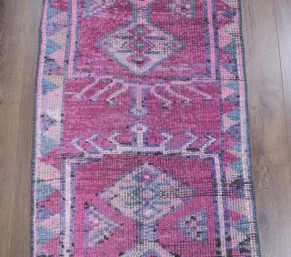 Vintage Purple Herki Runner Rug - Thumbnail