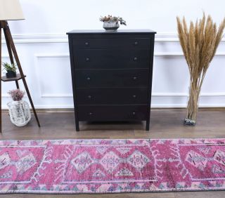 Vintage Purple Herki Runner Rug - Thumbnail