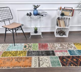 3x13 Vintage Handwoven Patchwork Runner Rug - Thumbnail