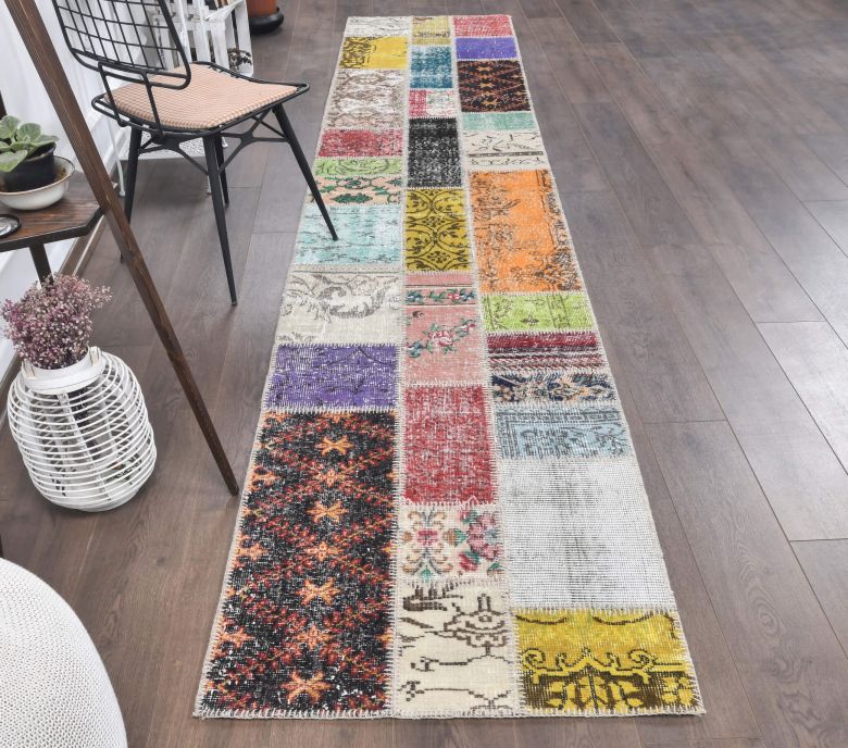 3x13 Vintage Handwoven Patchwork Runner Rug