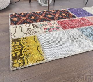 3x13 Vintage Handwoven Patchwork Runner Rug - Thumbnail