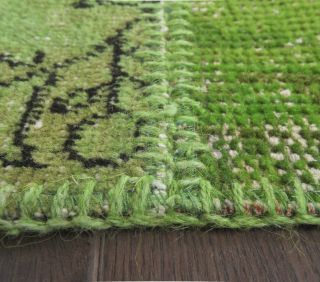 3x13 Vintage Patchwork Green Overdyed Rug Runner - Thumbnail