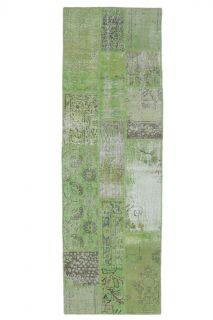 3x8 Vintage Patchwork Green Runner Rug - Thumbnail