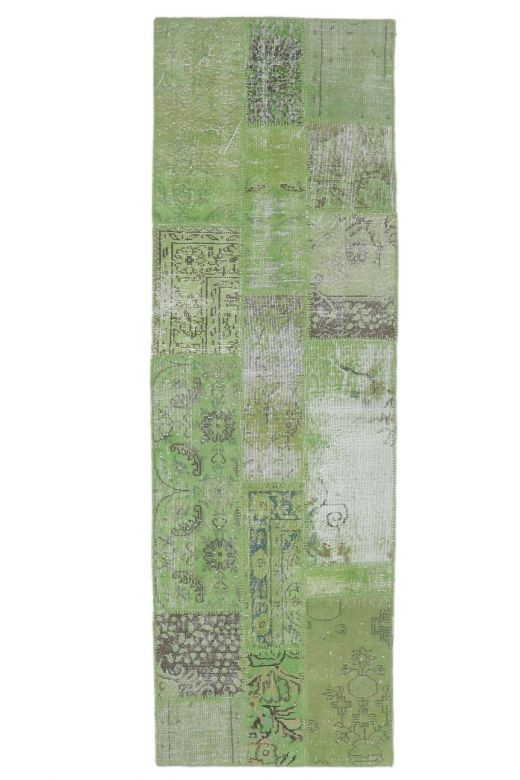 3x8 Vintage Patchwork Green Runner Rug