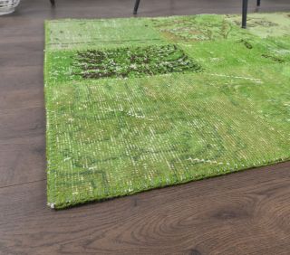 3x8 Vintage Patchwork Green Runner Rug - Thumbnail