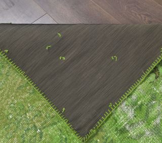 3x8 Vintage Patchwork Green Runner Rug - Thumbnail