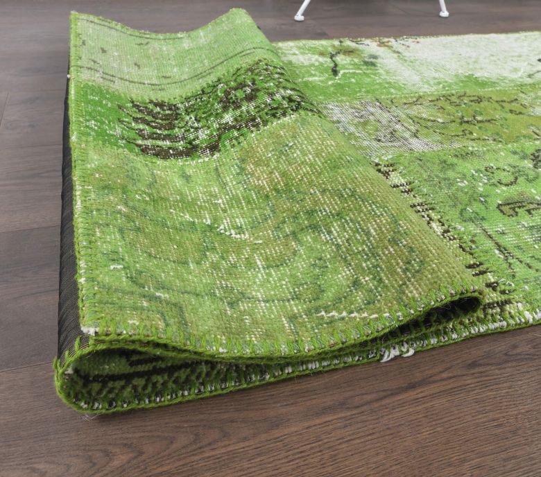 3x8 Vintage Patchwork Green Runner Rug