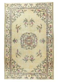 Vintage Beige Area Anatolian Rug - Thumbnail