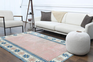 Handmade Vintage Pastel Area Rug - Thumbnail