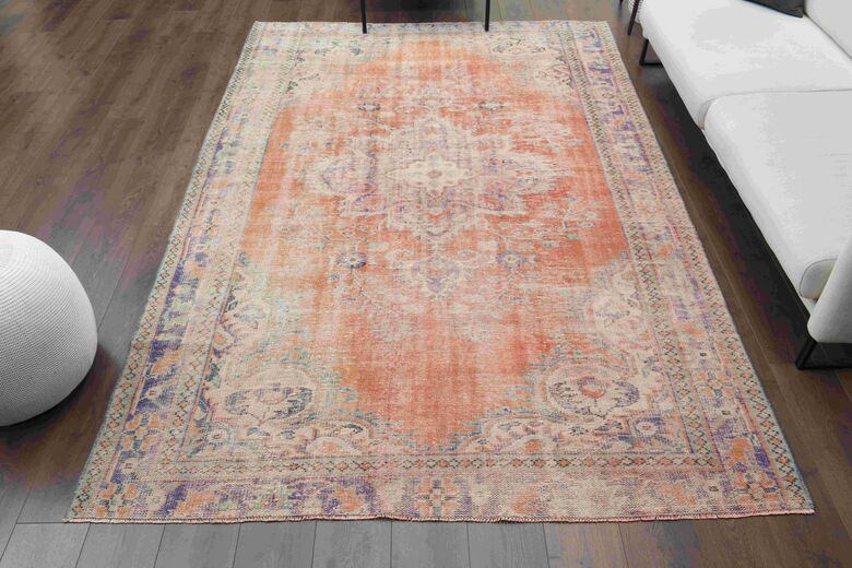 Handmade Vintage Area Rug Red Orange