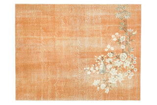 Distressed Orange Floral Rug - Thumbnail