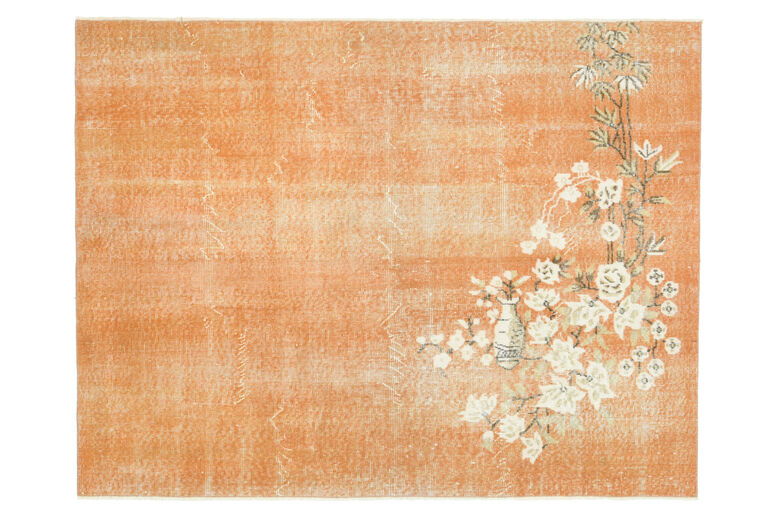 Distressed Orange Floral Rug