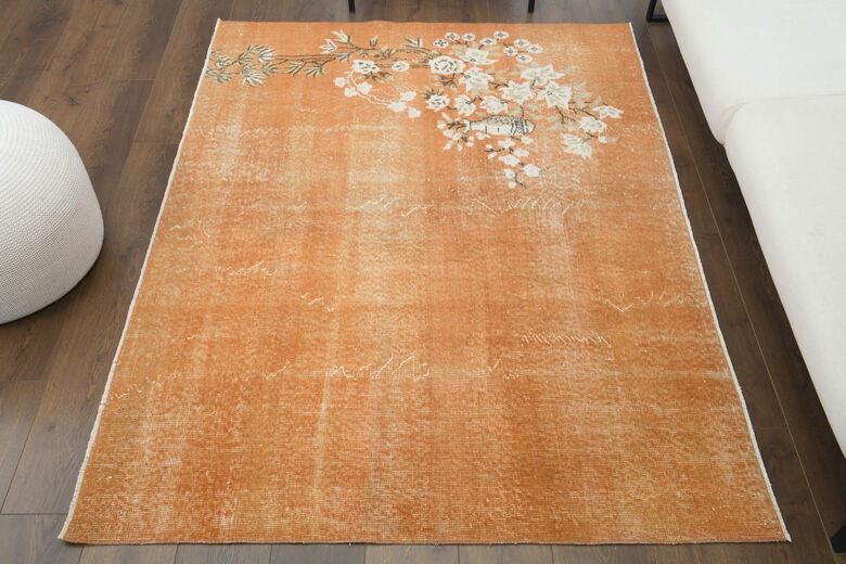 Distressed Orange Floral Rug