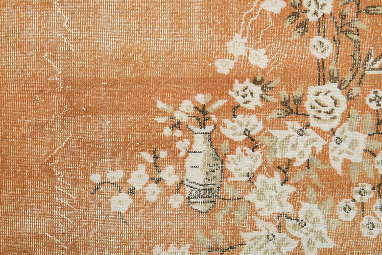 Distressed Orange Floral Rug