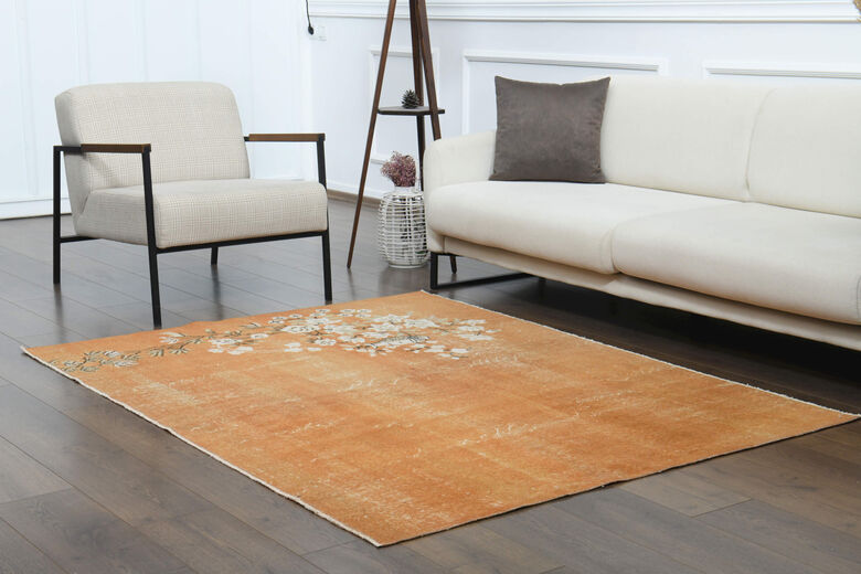 Distressed Orange Floral Rug