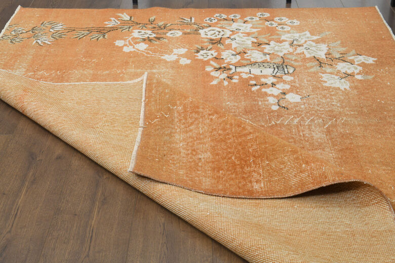 Distressed Orange Floral Rug