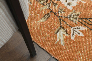 Distressed Orange Floral Rug - Thumbnail