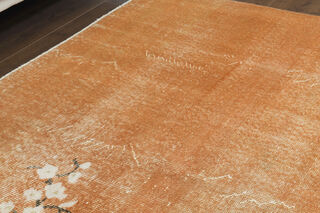 Distressed Orange Floral Rug - Thumbnail