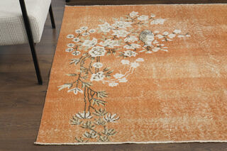 Distressed Orange Floral Rug - Thumbnail