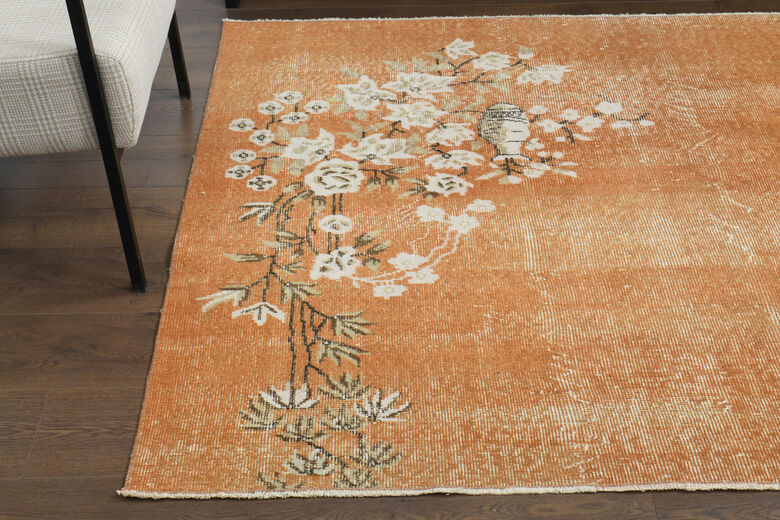 Distressed Orange Floral Rug