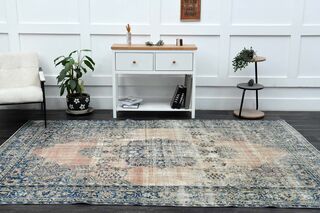 Navy Blue Orange Area Rug - Thumbnail