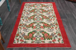 Red Bordered & Floral Vintage Area Rug - Thumbnail