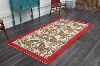 Red Bordered & Floral Vintage Area Rug - Thumbnail