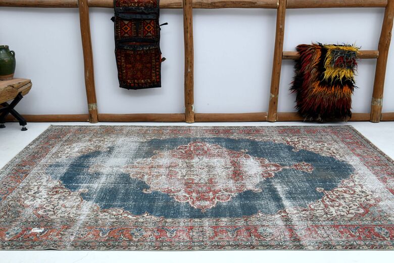 Distressed Red Black Rug