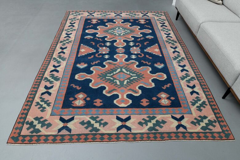 Pink Blue Vintage Rug