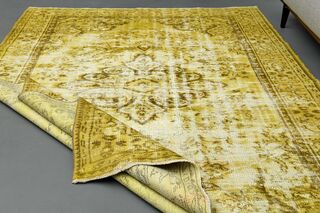 Overdyed Yellow Vintage Rug - Thumbnail