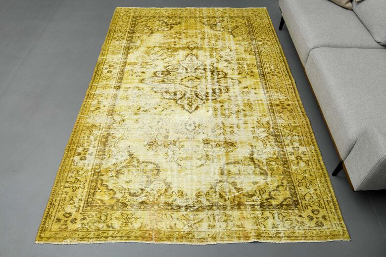 Overdyed Yellow Vintage Rug