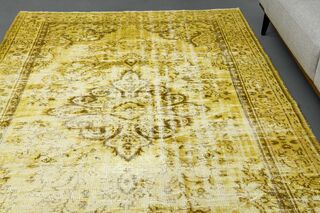 Overdyed Yellow Vintage Rug - Thumbnail