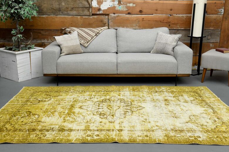 Overdyed Yellow Vintage Rug