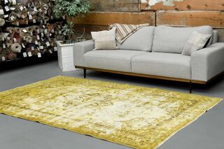 Overdyed Yellow Vintage Rug - Thumbnail