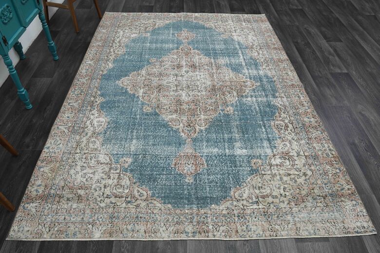 Water Blue Vintage Area Rug