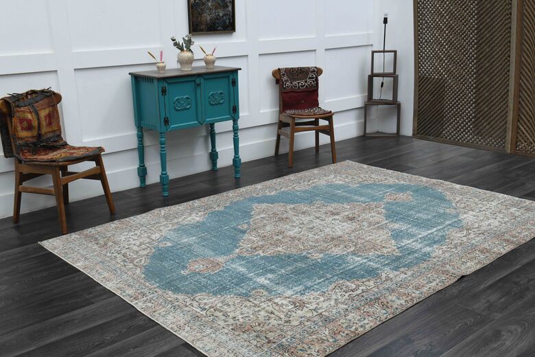 Water Blue Vintage Area Rug