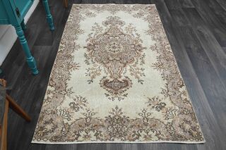 Beige Brown Oriental Vintage Rug - Thumbnail