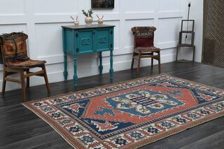 Red & Blue Oriental Vintage Rug - Thumbnail