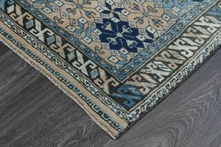 Blue & Beige Ikat Vintage Rug - Thumbnail