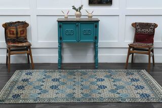 Blue & Beige Ikat Vintage Rug - Thumbnail