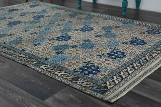 Blue & Beige Ikat Vintage Rug - Thumbnail