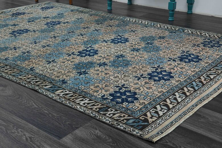 Blue & Beige Ikat Vintage Rug