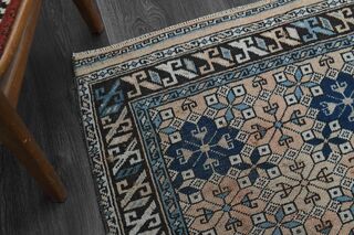 Blue & Beige Ikat Vintage Rug - Thumbnail