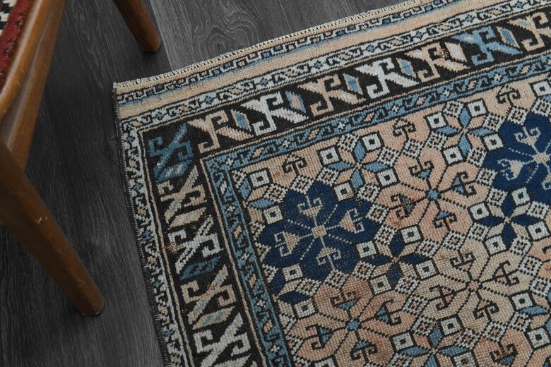 Blue & Beige Ikat Vintage Rug