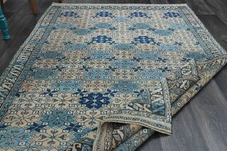 Blue & Beige Ikat Vintage Rug - Thumbnail